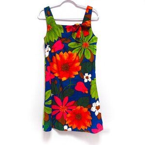 Vintage 60s Hawaiian Mini Dress, Fancy That Waikiki Beach Bright Tropical Floral